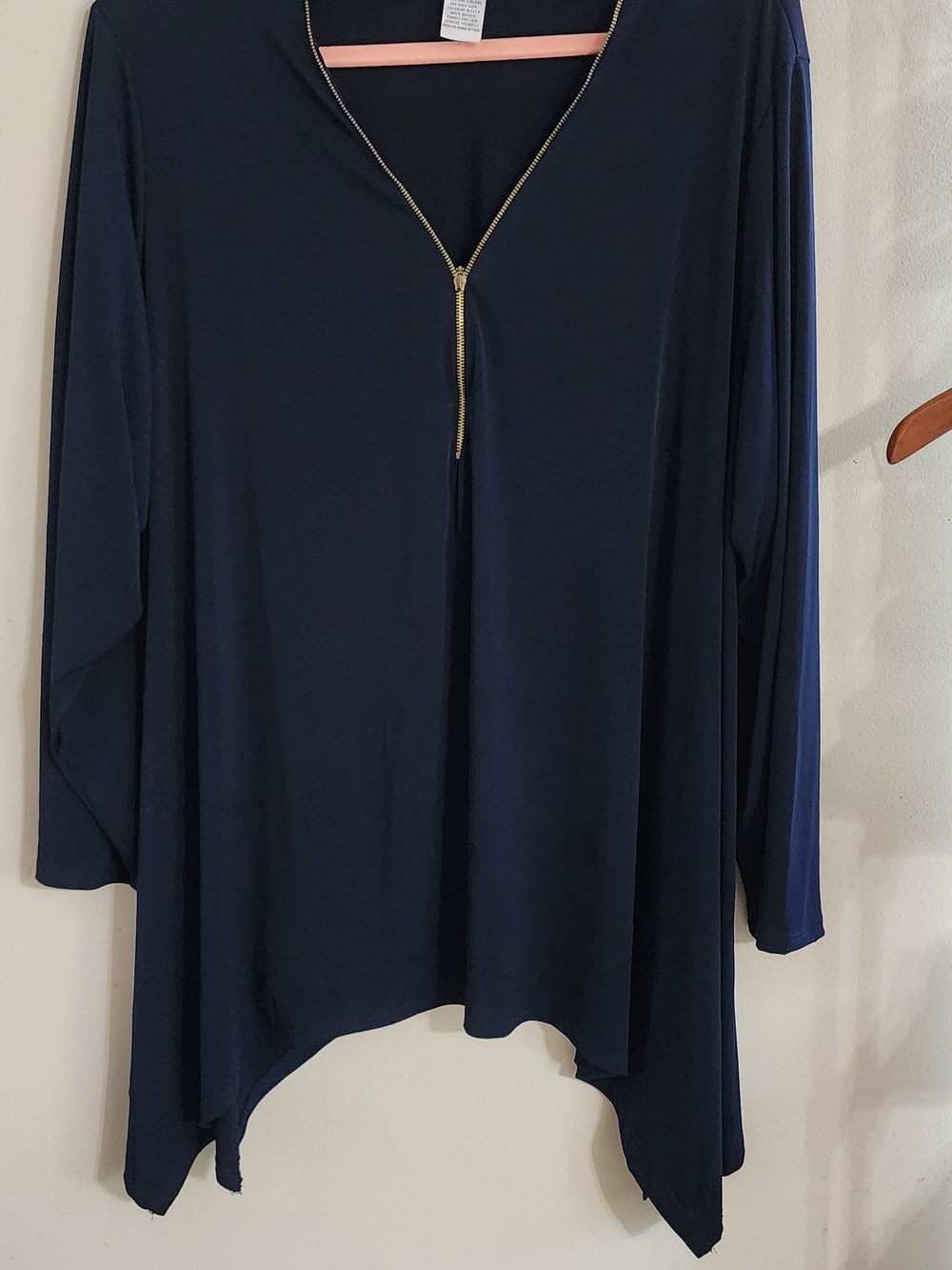 Sunny Leigh Navy V-Neck Tunic with Gold Zip